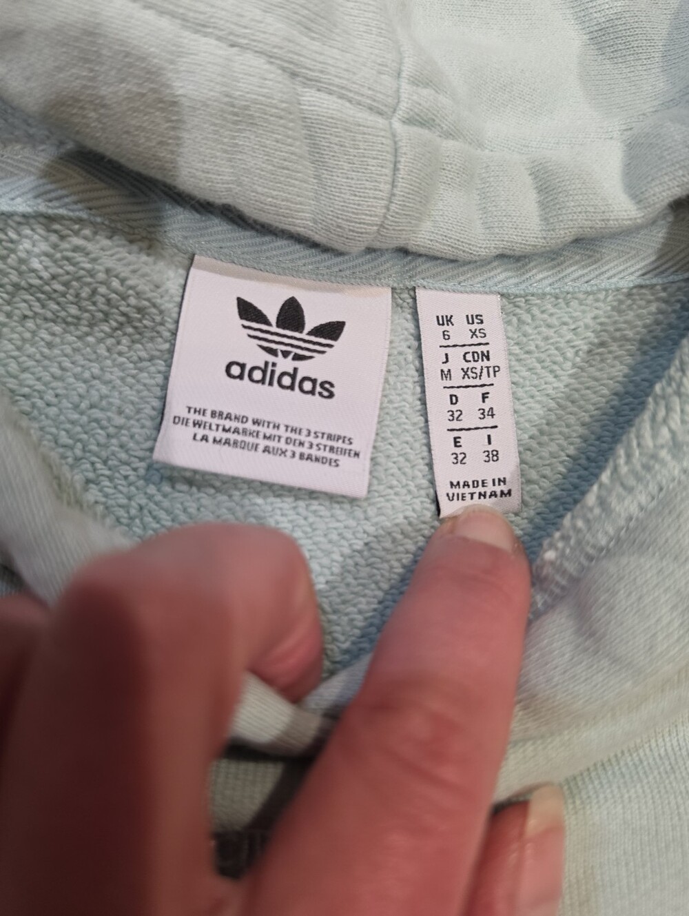 Adidas Originals Mint Green Cropped Hoodie Women’s XS Trefoil 3 Stripe Sweatshir - Picture 3 of 4